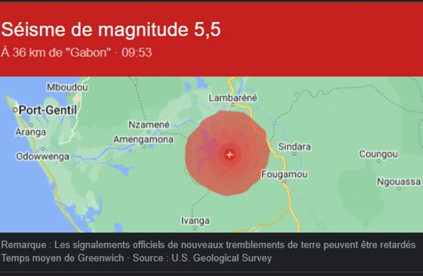 Le Gabon secoué par un séisme de magnitude 5.5 avec des dégâts légers